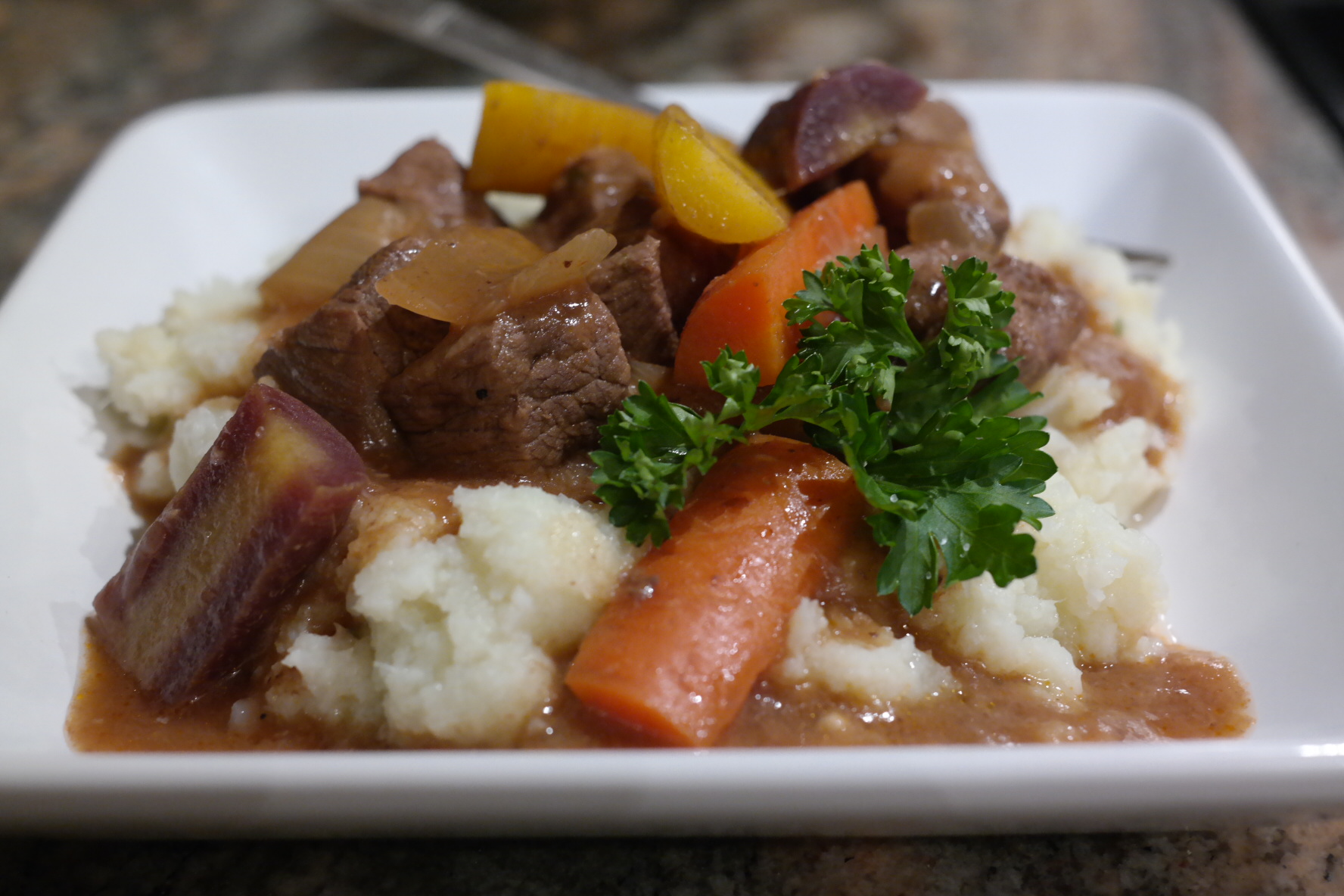 BEEF STEW WITH CAULIFLOWER MASH - Pretend it's a Donut