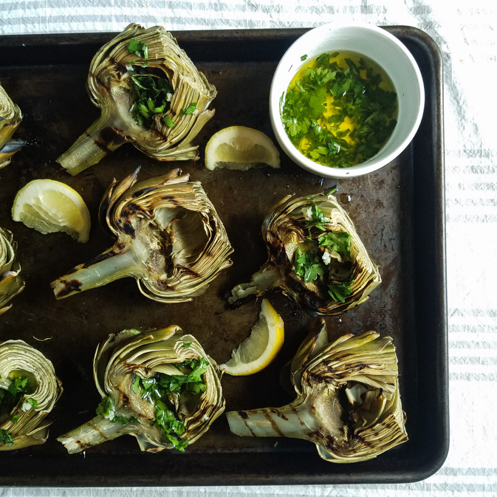 Grilled Artichokes With Garlic Parsley Dip Pretend It S A Donut