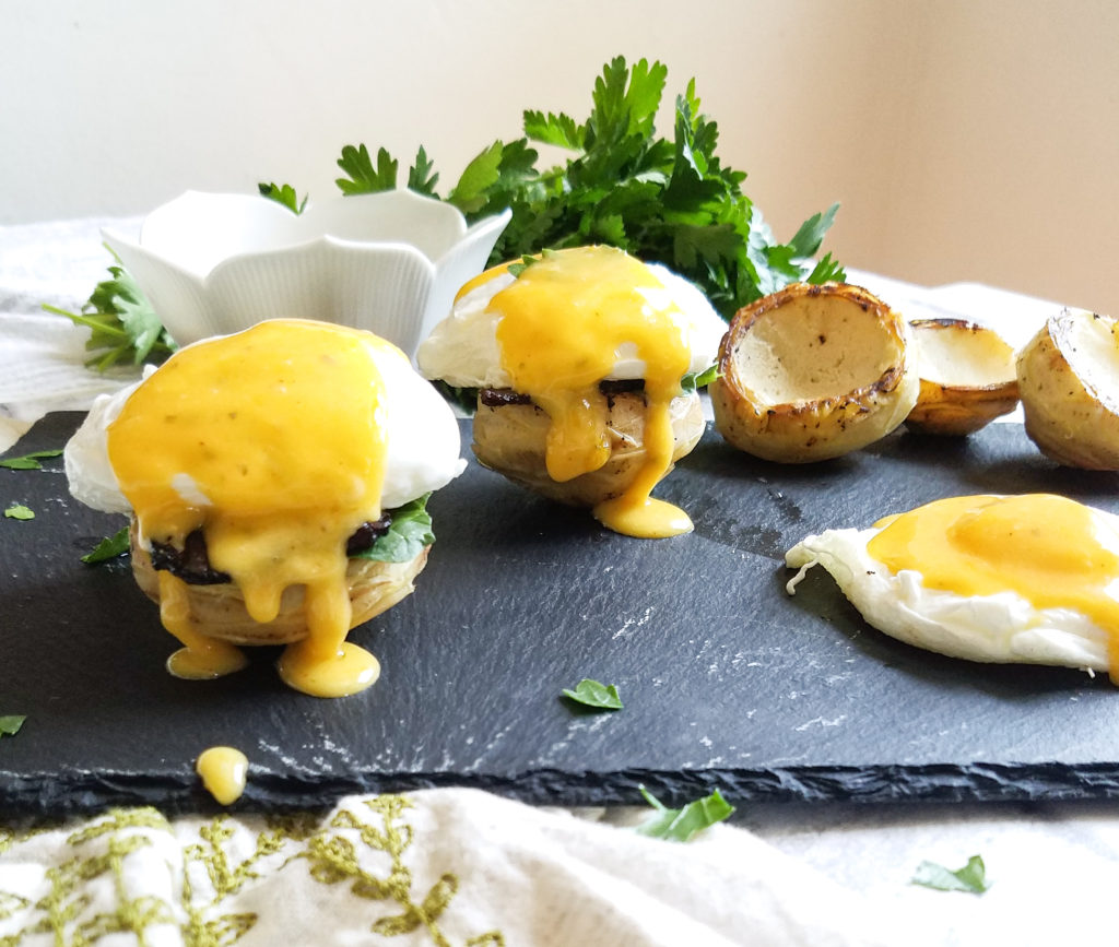 Heart Healthy Eggs Benedict with Butternut Hollandaise